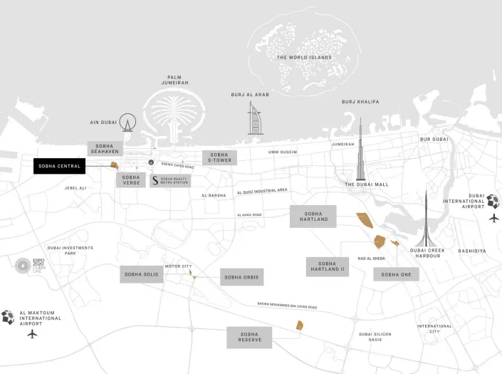 Sobha Central Location Map - Dubai